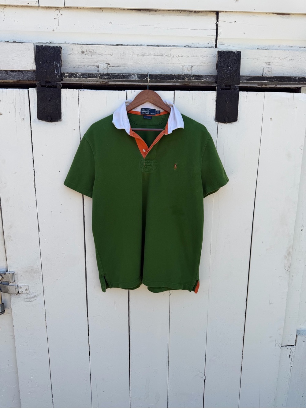 Ralph Lauren Green Polo with White Collar and Orange Placket